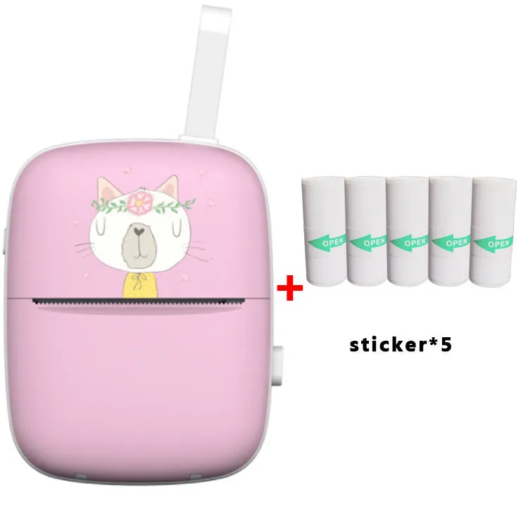 Blue Bluetooth portable thermal printer with paper roll inserted, compact design for students