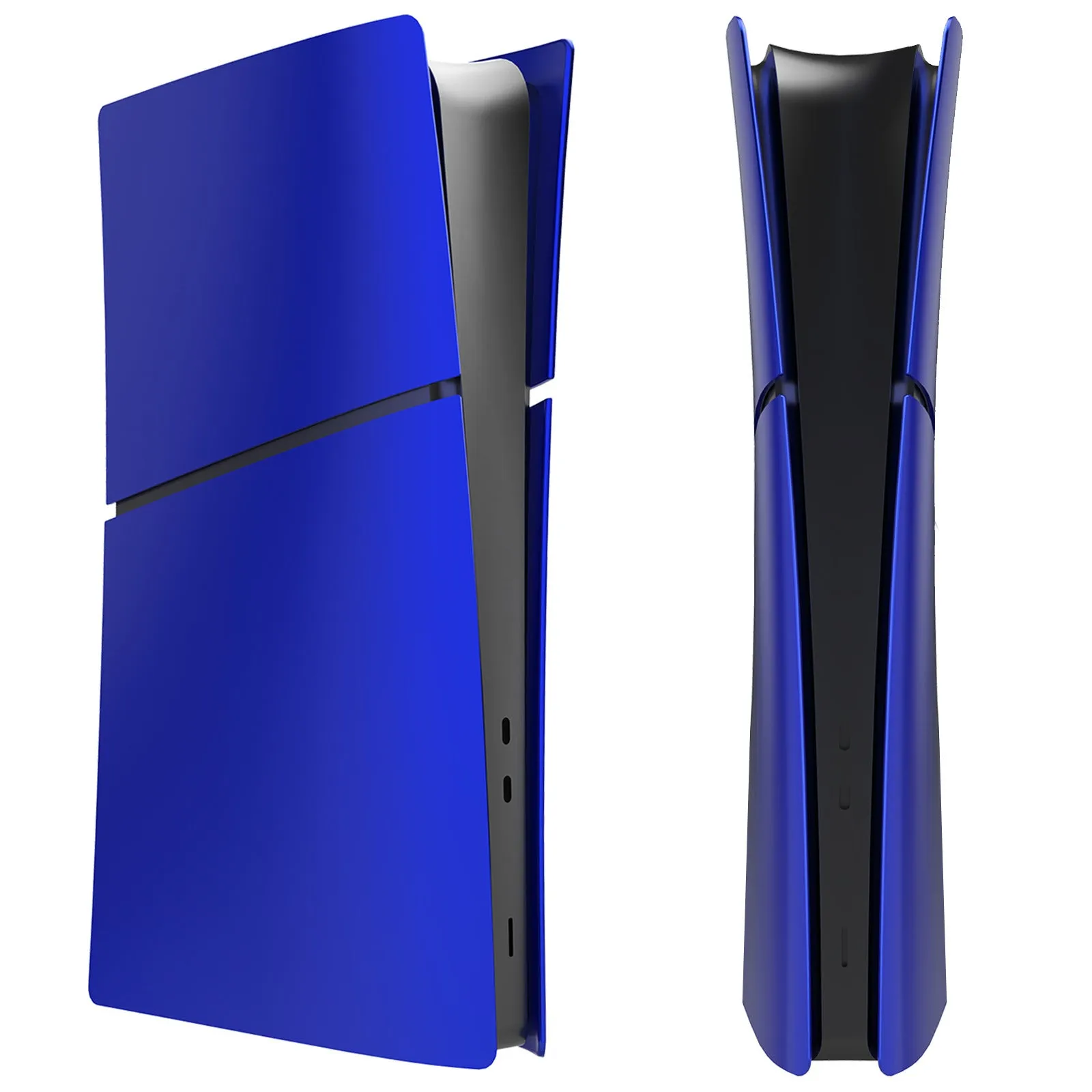 PS5 Slim replacement shell set in ABS plastic, shown in various colours like blue and silver.
