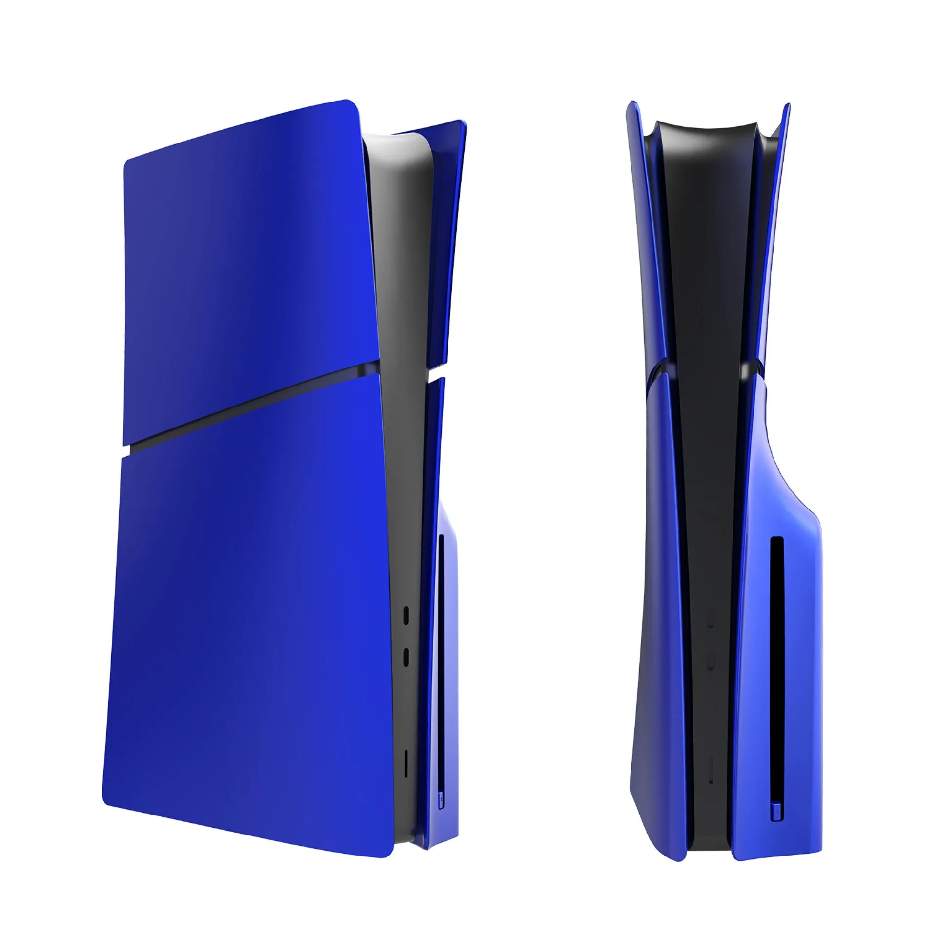 PS5 Slim replacement shell set in ABS plastic, shown in various colours like blue and silver.