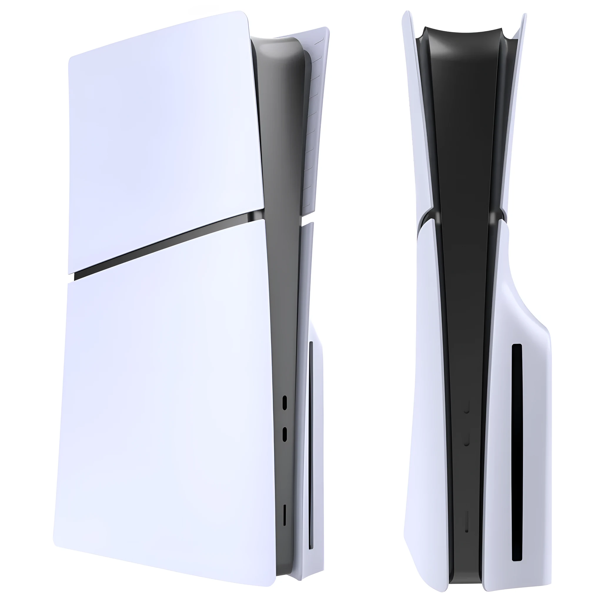 PS5 Slim replacement shell set in ABS plastic, shown in various colours like blue and silver.