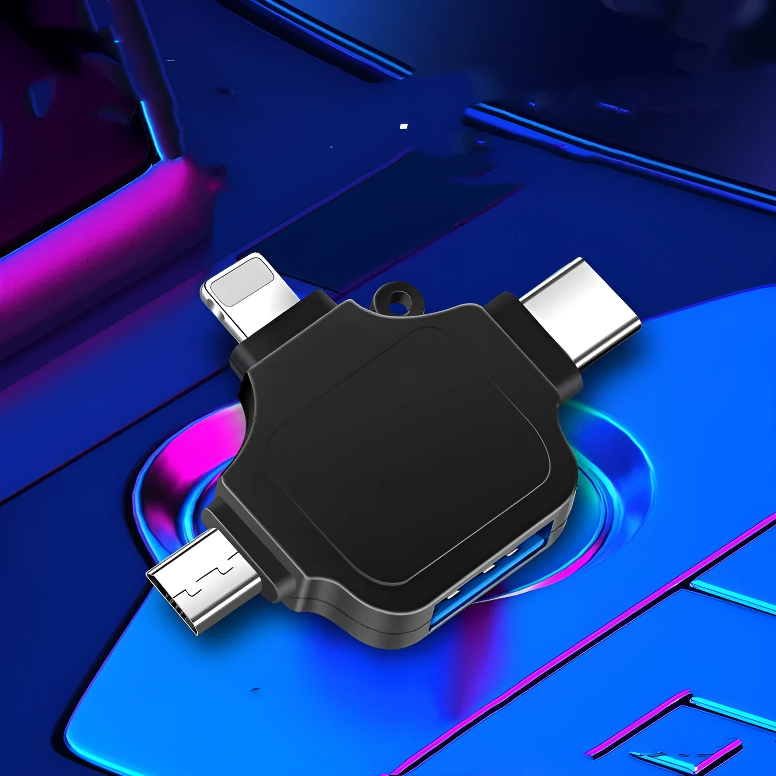OTG adapter Type-C three-in-one converter metal and plastic shell options with lanyard and box packaging