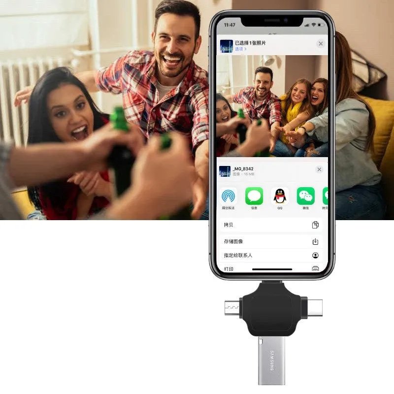 OTG adapter Type-C three-in-one converter metal and plastic shell options with lanyard and box packaging