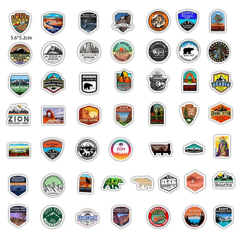 50 pieces national park matte finish stickers for decorating laptop and luggage