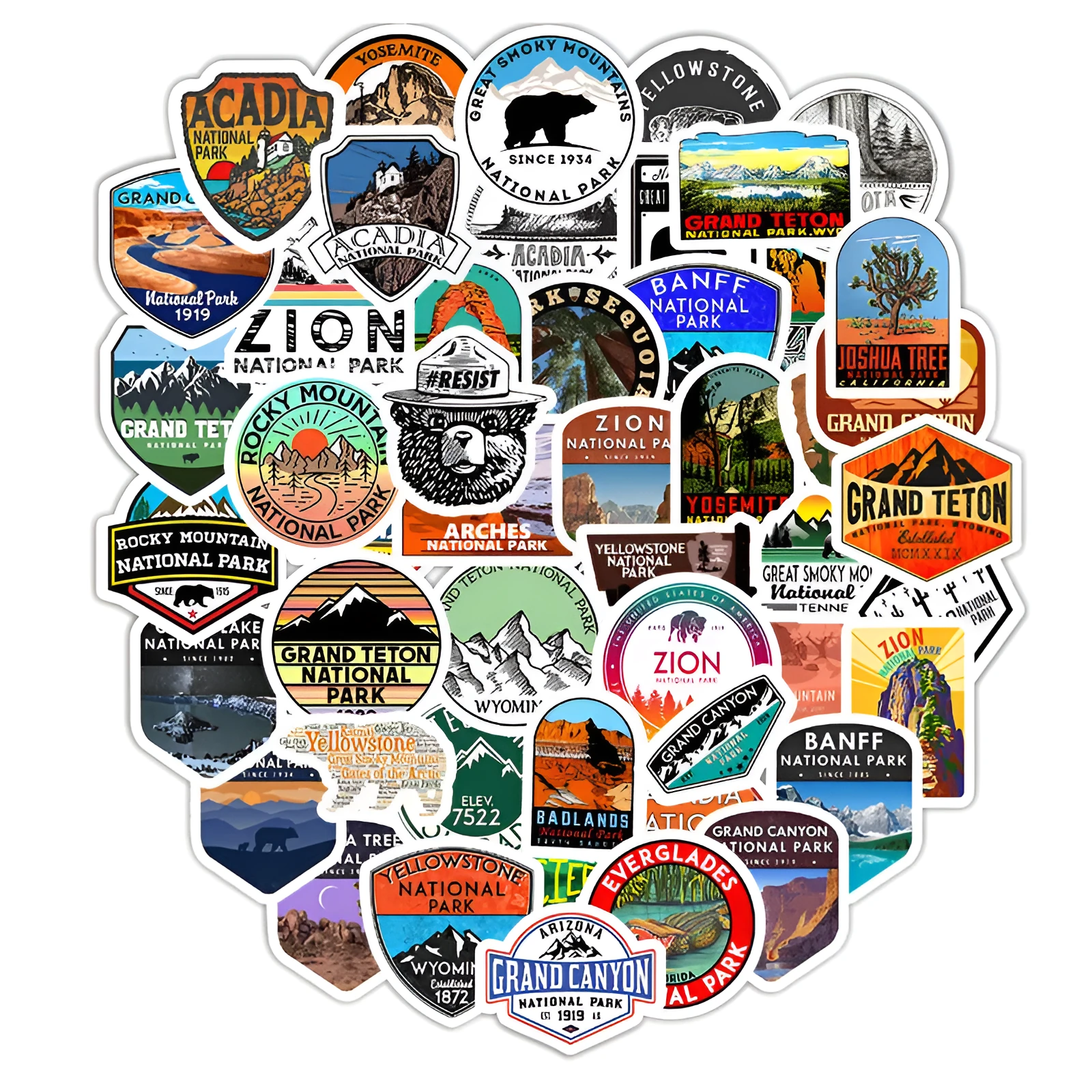 50 pieces national park matte finish stickers for decorating laptop and luggage