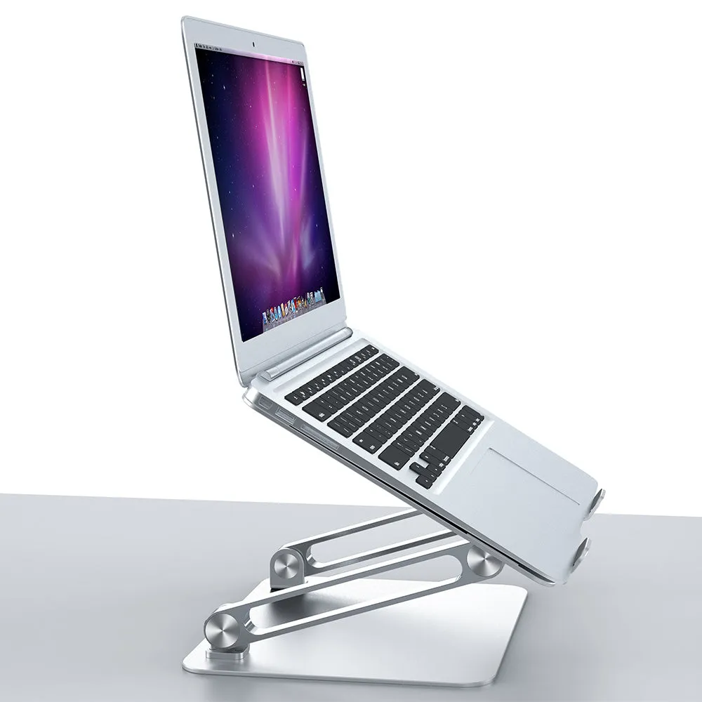 Folding aluminium alloy laptop stand with adjustable lifting height in silver colour
