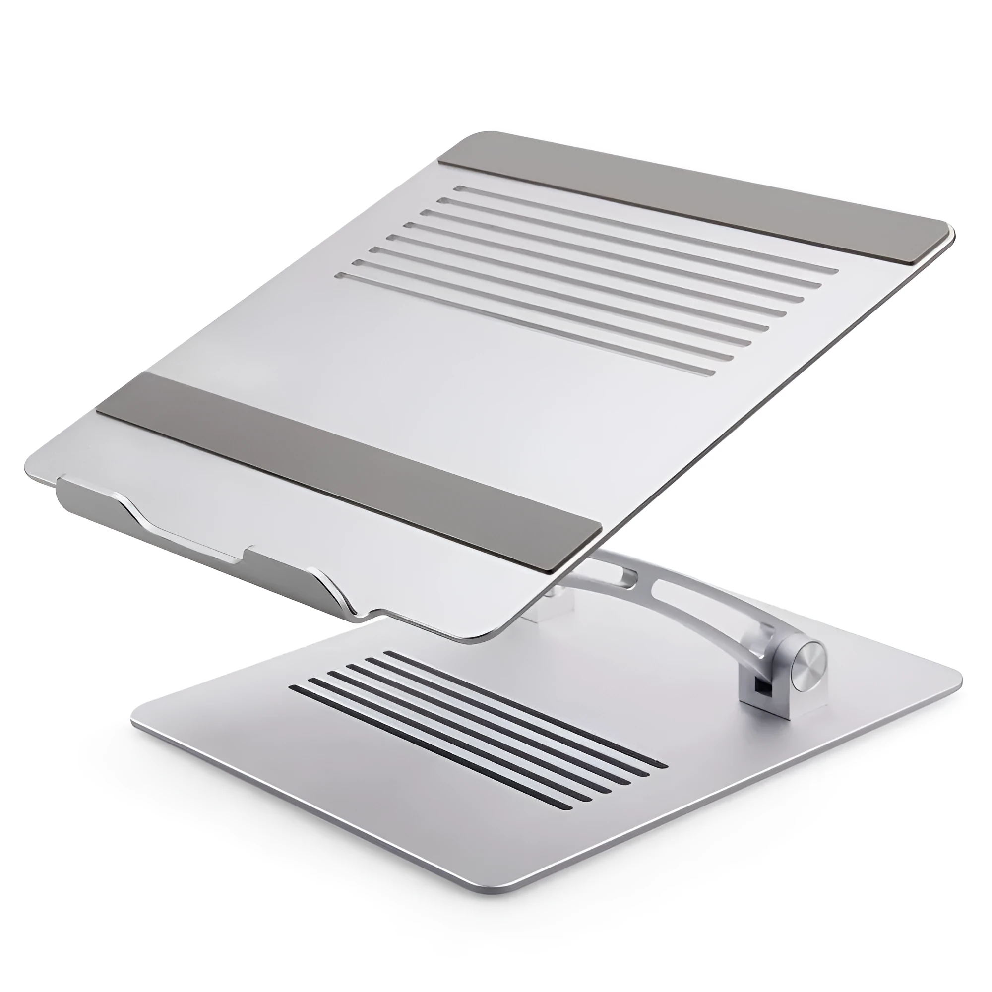 Folding aluminium alloy laptop stand with adjustable lifting height in silver colour