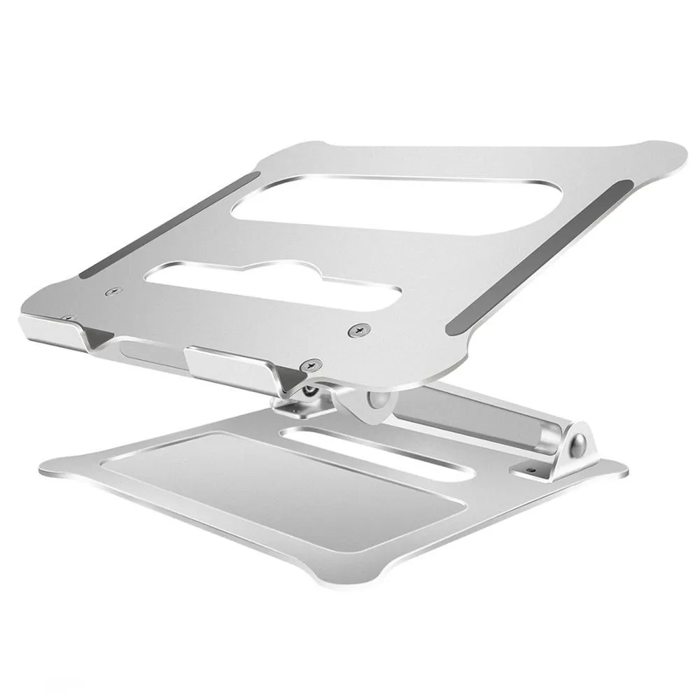 Folding aluminium alloy laptop stand with adjustable lifting height in silver colour