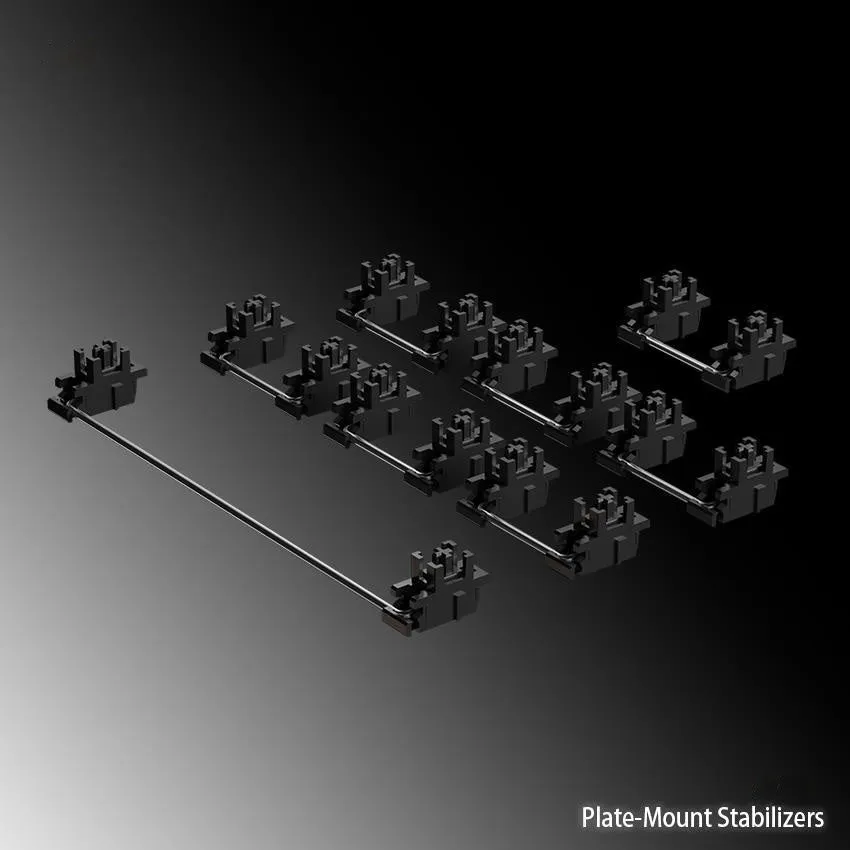 Keyboard shaft mechanical keyboard stabiliser accessories kit in black and white for 6.25U and 7U sizes.