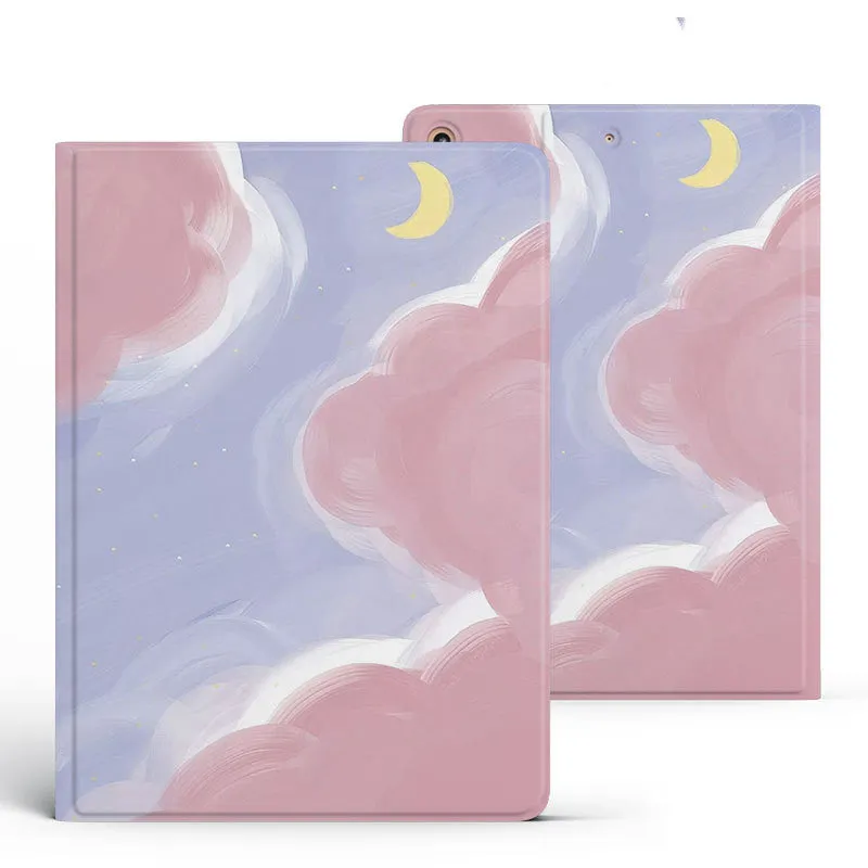 Literature and Art Simple Tablet Protective Case in Crescent Cloud colour, Book Model with pen slot, open to show iPad interior