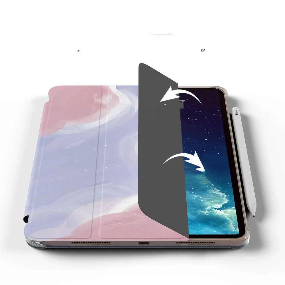 Literature and Art Simple Tablet Protective Case in Crescent Cloud colour, Book Model with pen slot, open to show iPad interior
