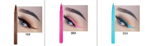 Twelve matte liquid eyeliners in assorted colours, each 1.6g, with fine tip for precise application