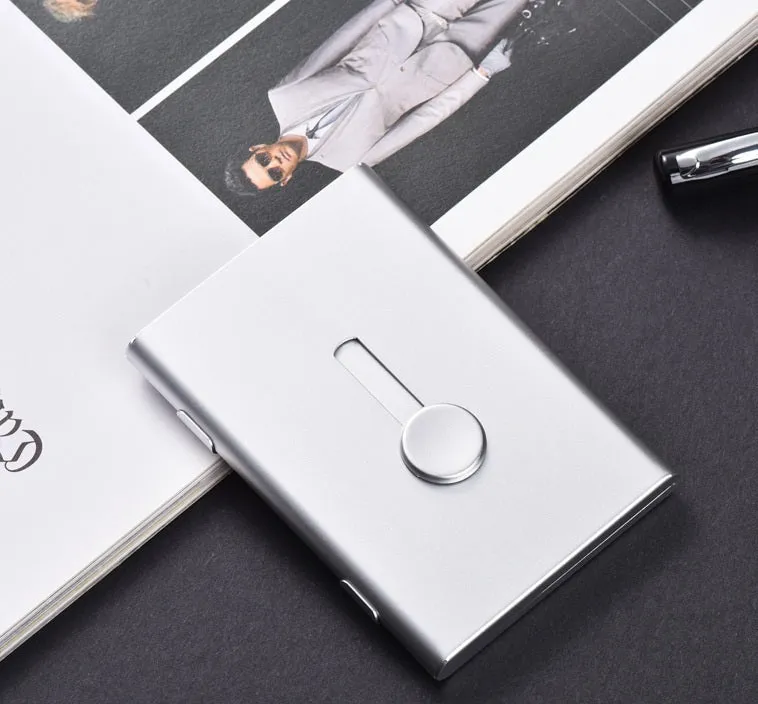Aluminium hand push card case with 6-layer storage and RFID protection