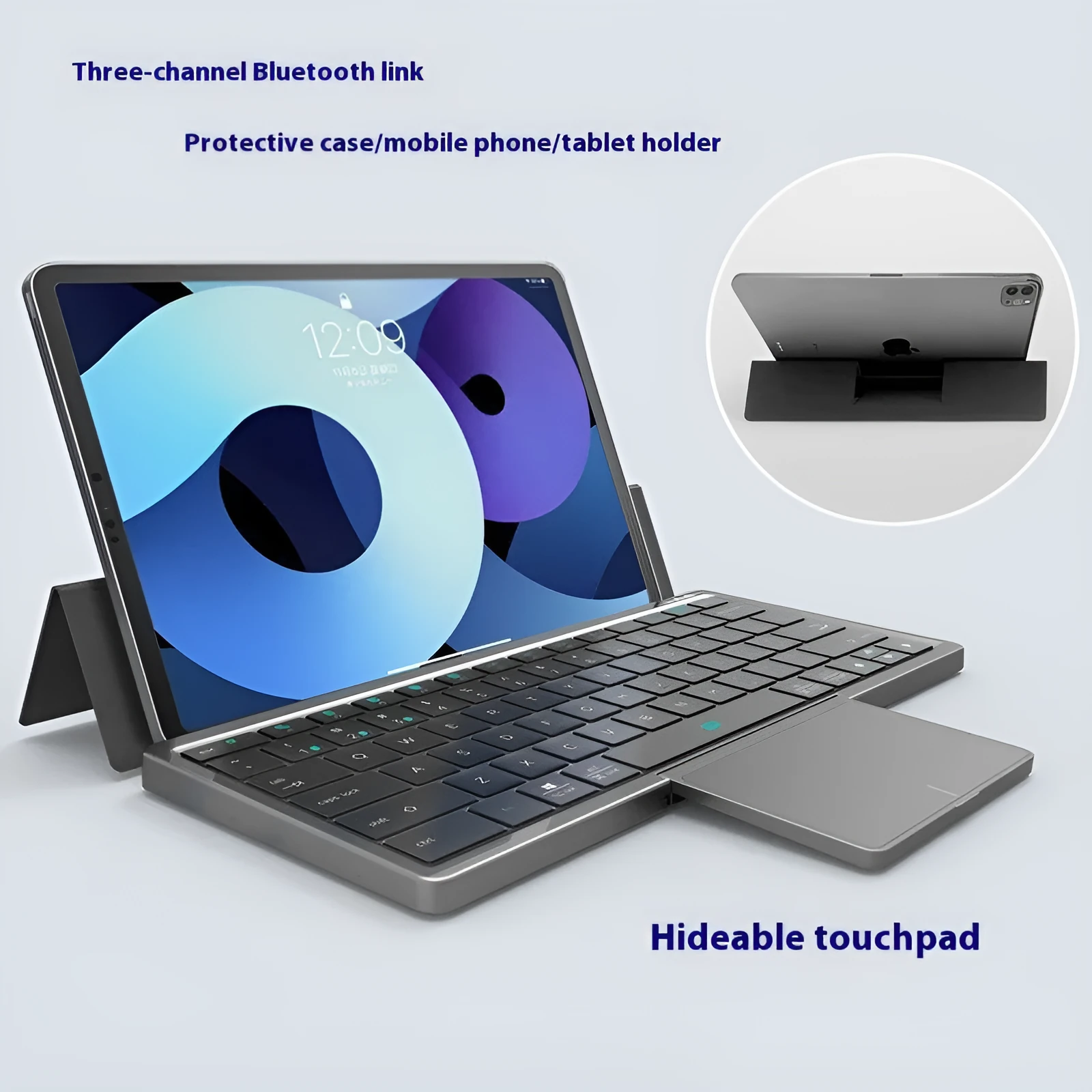 Three-in-one wireless Bluetooth keyboard with leather sheath stand in black/grey, silver/white or pink/white hardcover
