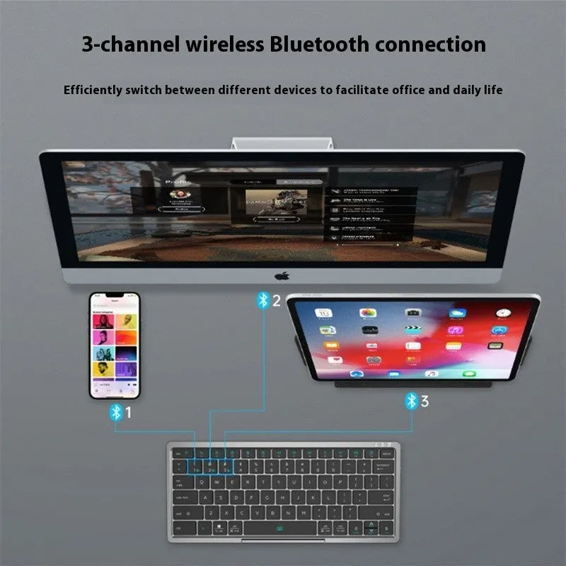 Three-in-one wireless Bluetooth keyboard with leather sheath stand in black/grey, silver/white or pink/white hardcover