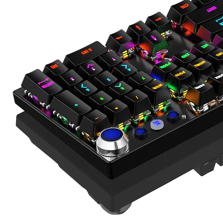 Replaceable axle wired USB mechanical keyboard with 104 keys, metal casing, backlit, black colour