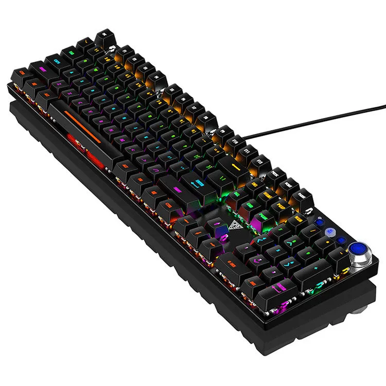 Replaceable axle wired USB mechanical keyboard with 104 keys, metal casing, backlit, black colour