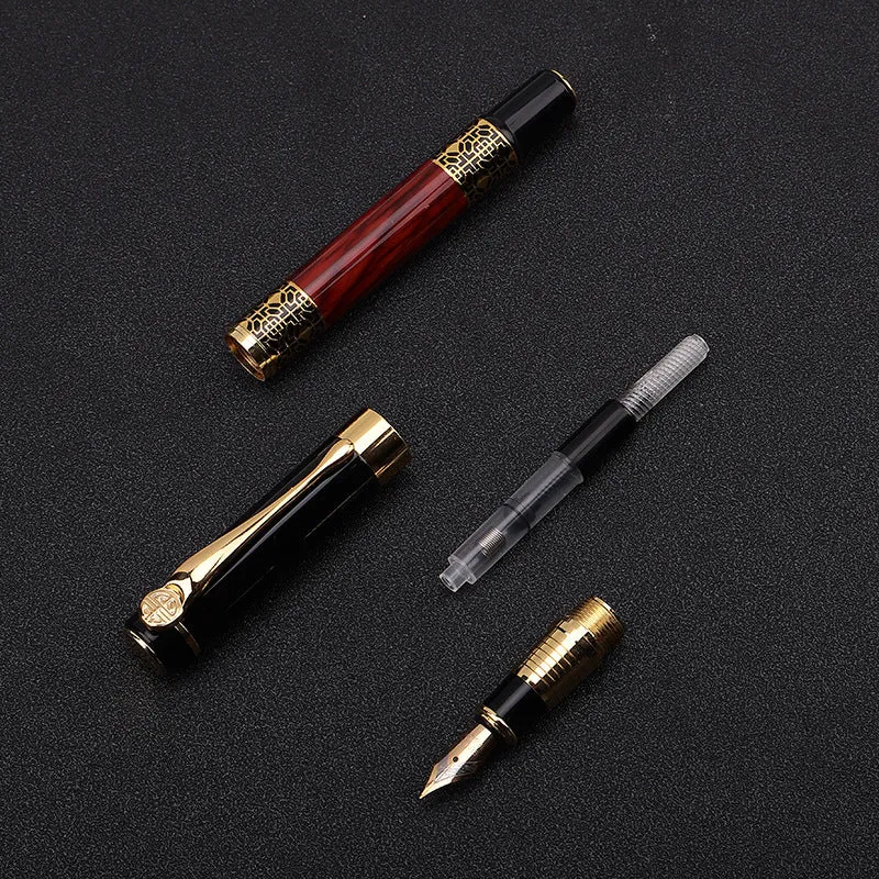 Imitation mahogany metal fountain pen with wood grain finish and 0.5mm tip