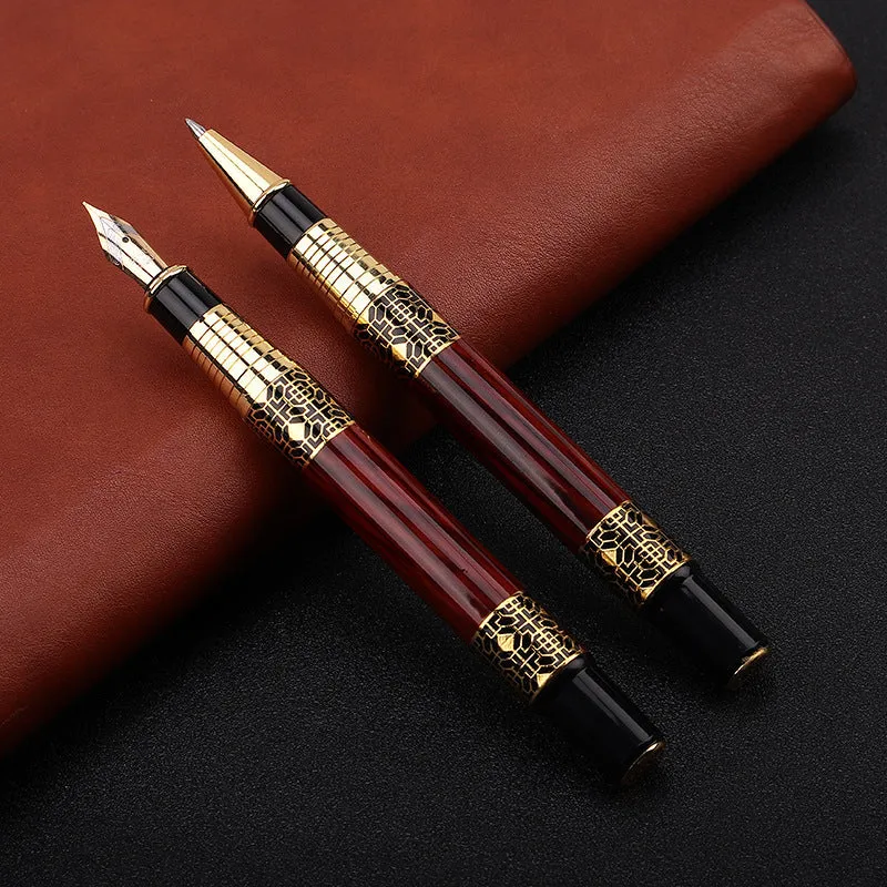 Imitation mahogany metal fountain pen with wood grain finish and 0.5mm tip