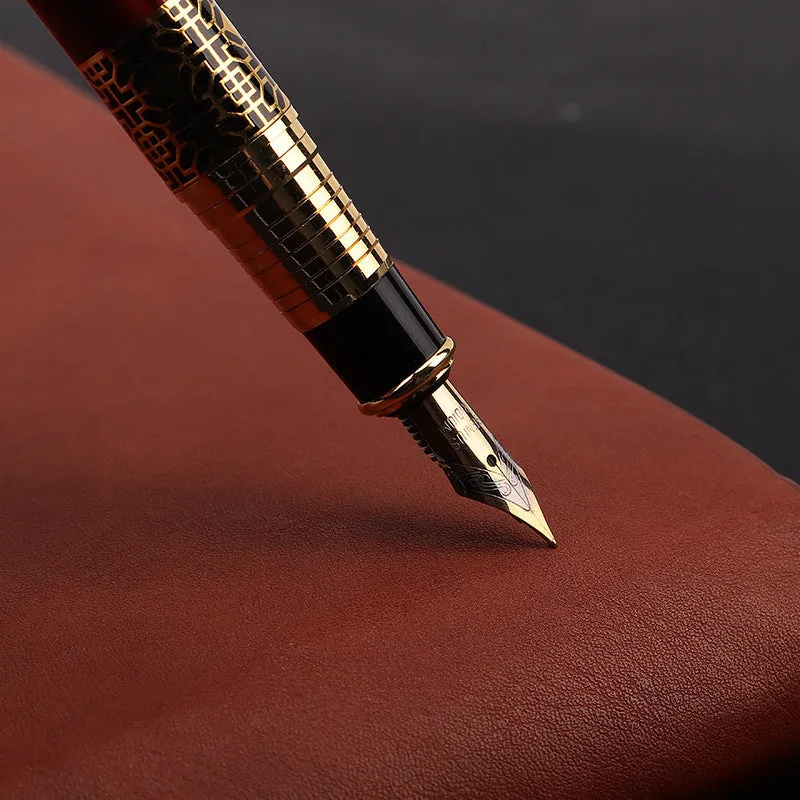 Imitation mahogany metal fountain pen with wood grain finish and 0.5mm tip