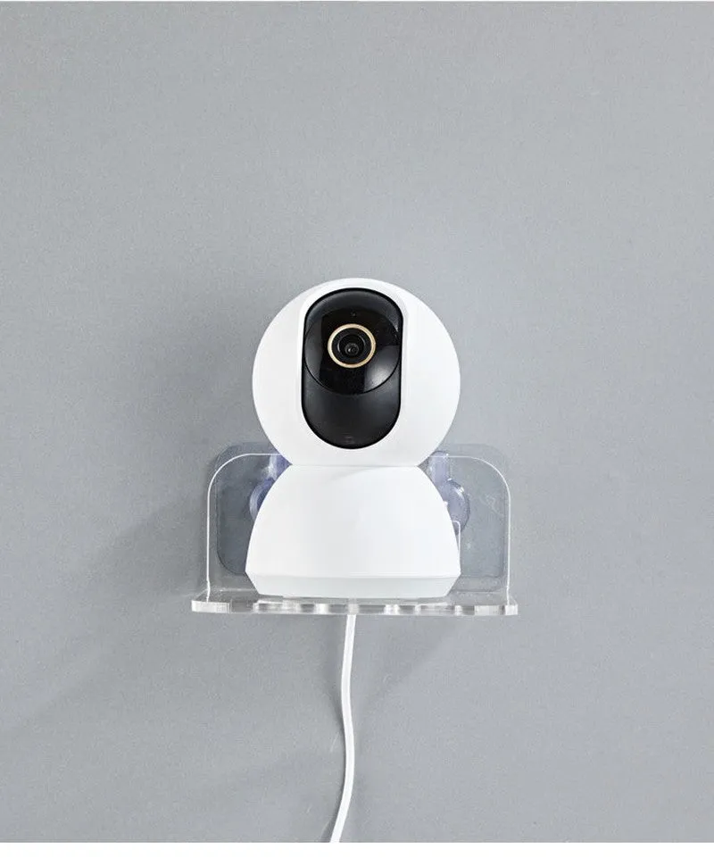 Acrylic right angle camera monitoring bracket, 13.5x11.5x5.5cm, no-drill wall mount in transparent finish