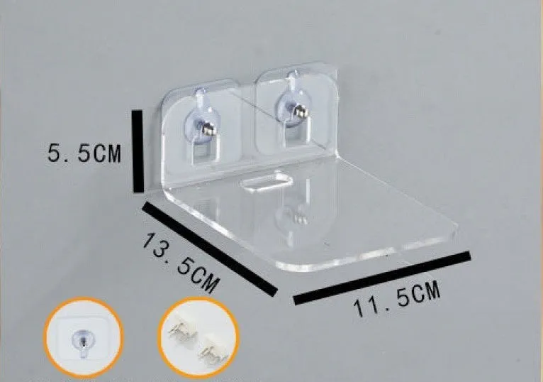 Acrylic right angle camera monitoring bracket, 13.5x11.5x5.5cm, no-drill wall mount in transparent finish