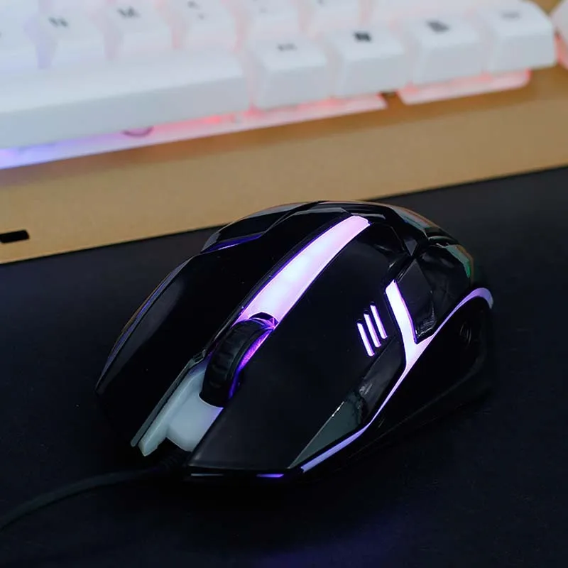 Wired USB optical mouse with light-transmitting design in black colour