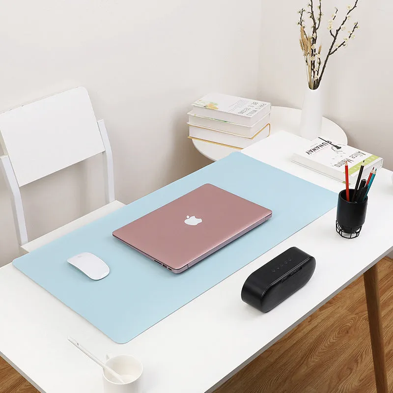 Extra large leather mouse pad in Azure with non-slip backing and waterproof surface