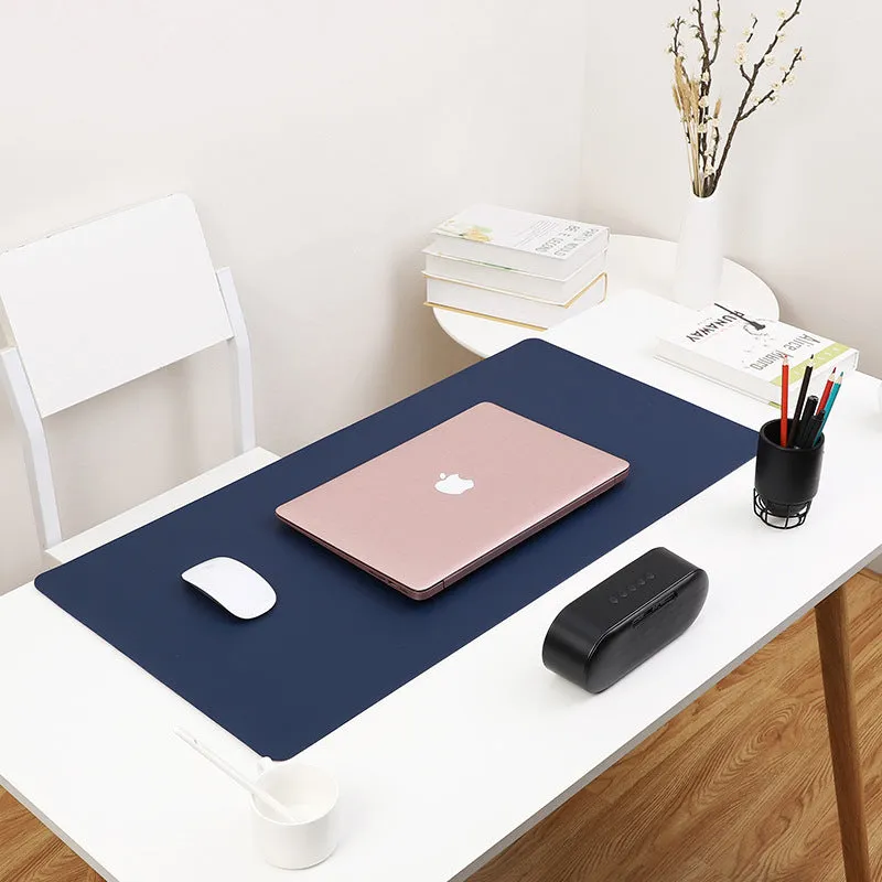 Extra large leather mouse pad in Azure with non-slip backing and waterproof surface
