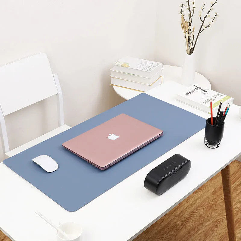 Extra large leather mouse pad in Azure with non-slip backing and waterproof surface