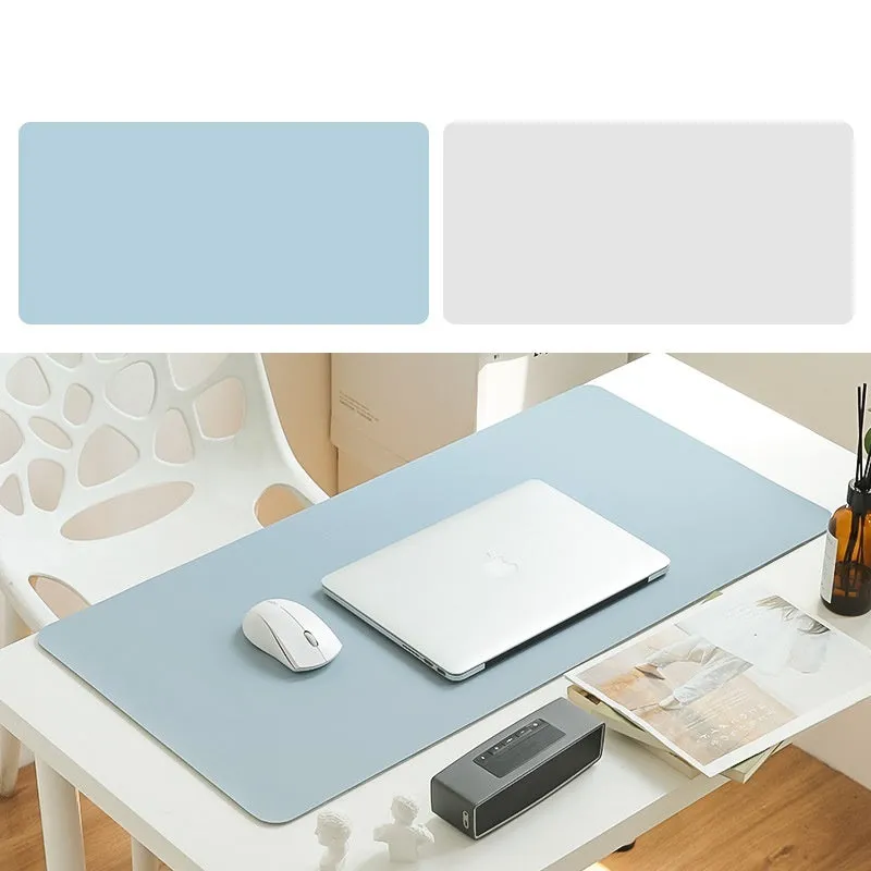 Extra large leather mouse pad in Azure with non-slip backing and waterproof surface