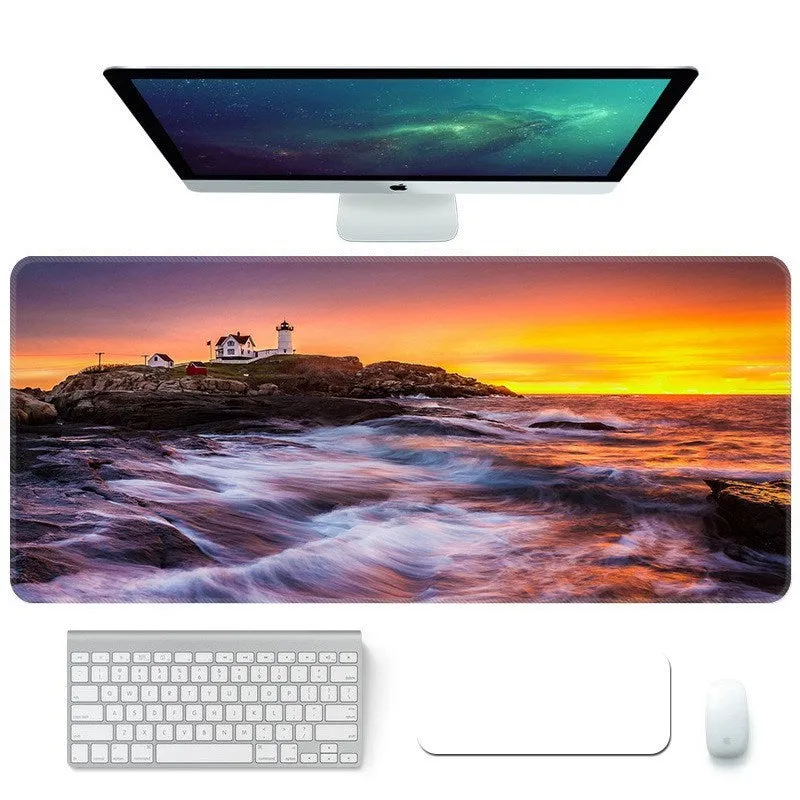 Creative student desktop mouse pad with heat-transfer print, cloth surface, and non-slip rubber base in colour option A