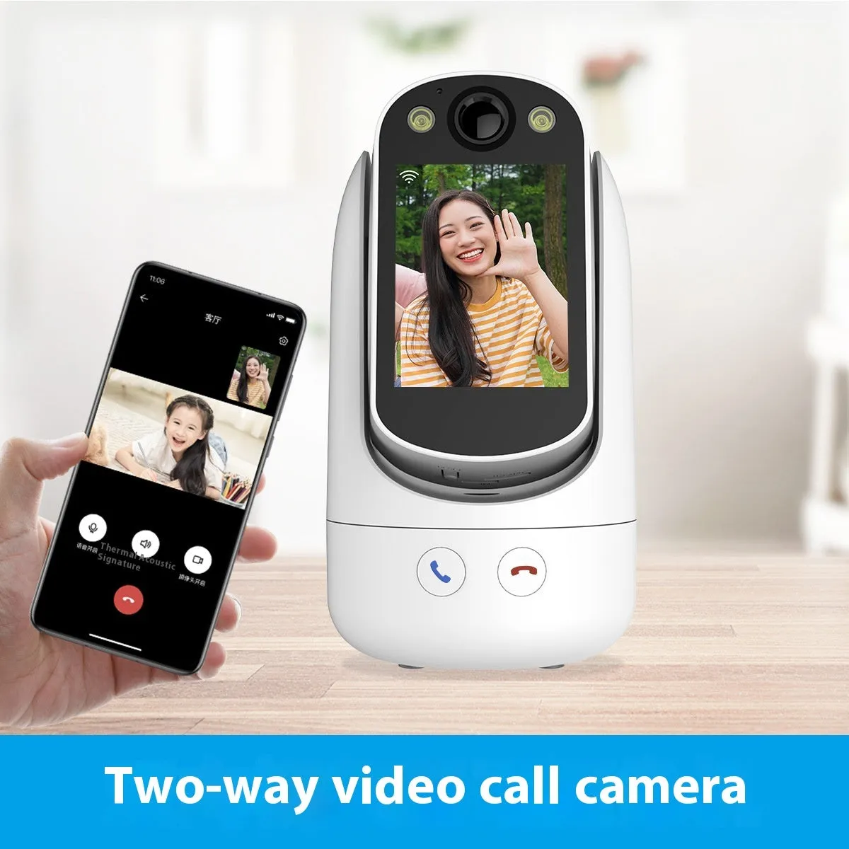 C20 white two-way video call surveillance camera with 2.8-inch screen and 120-degree lens