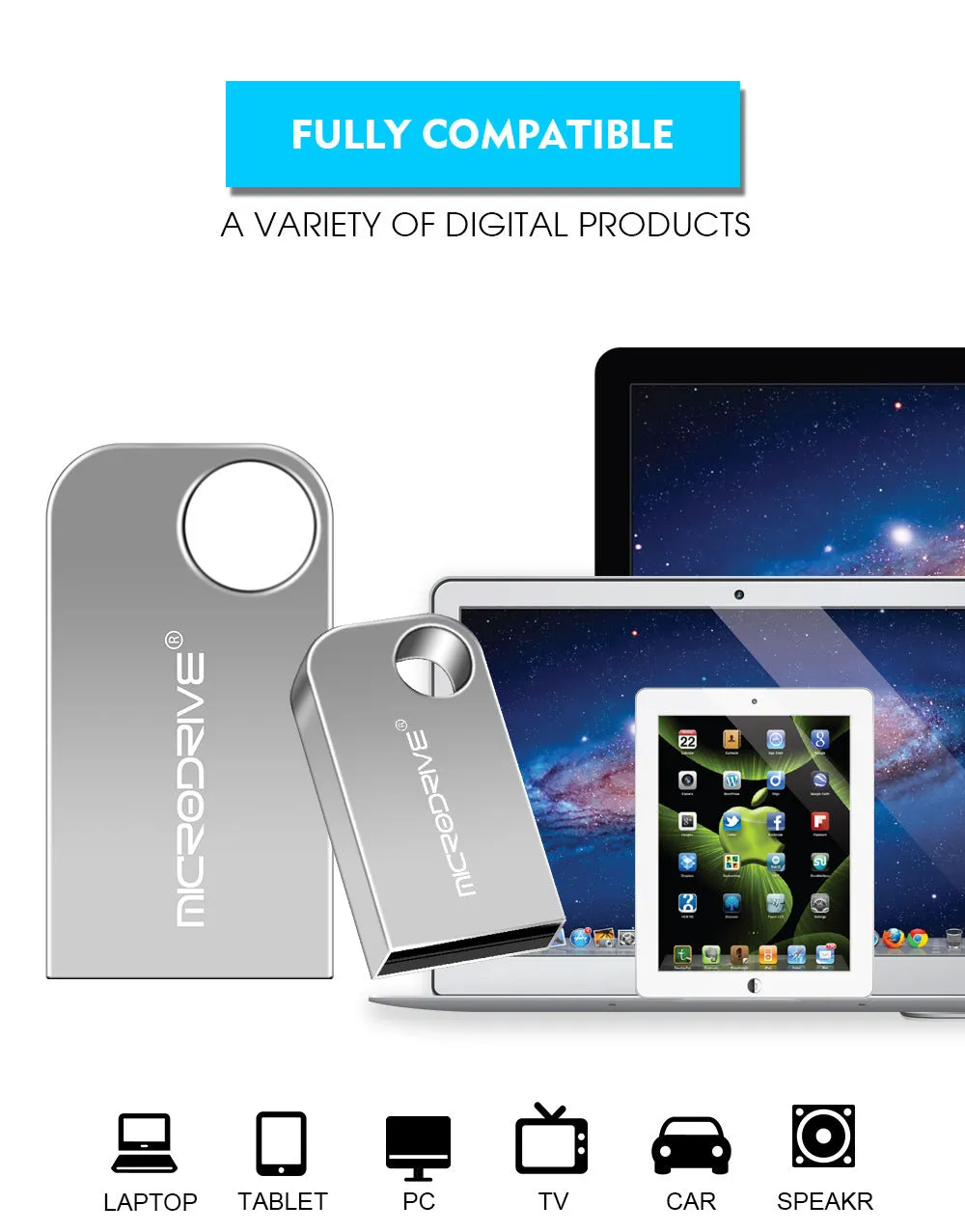 Silver gray metal USB flash drive with rotating connector, 64GB capacity, vehicle-mounted design.