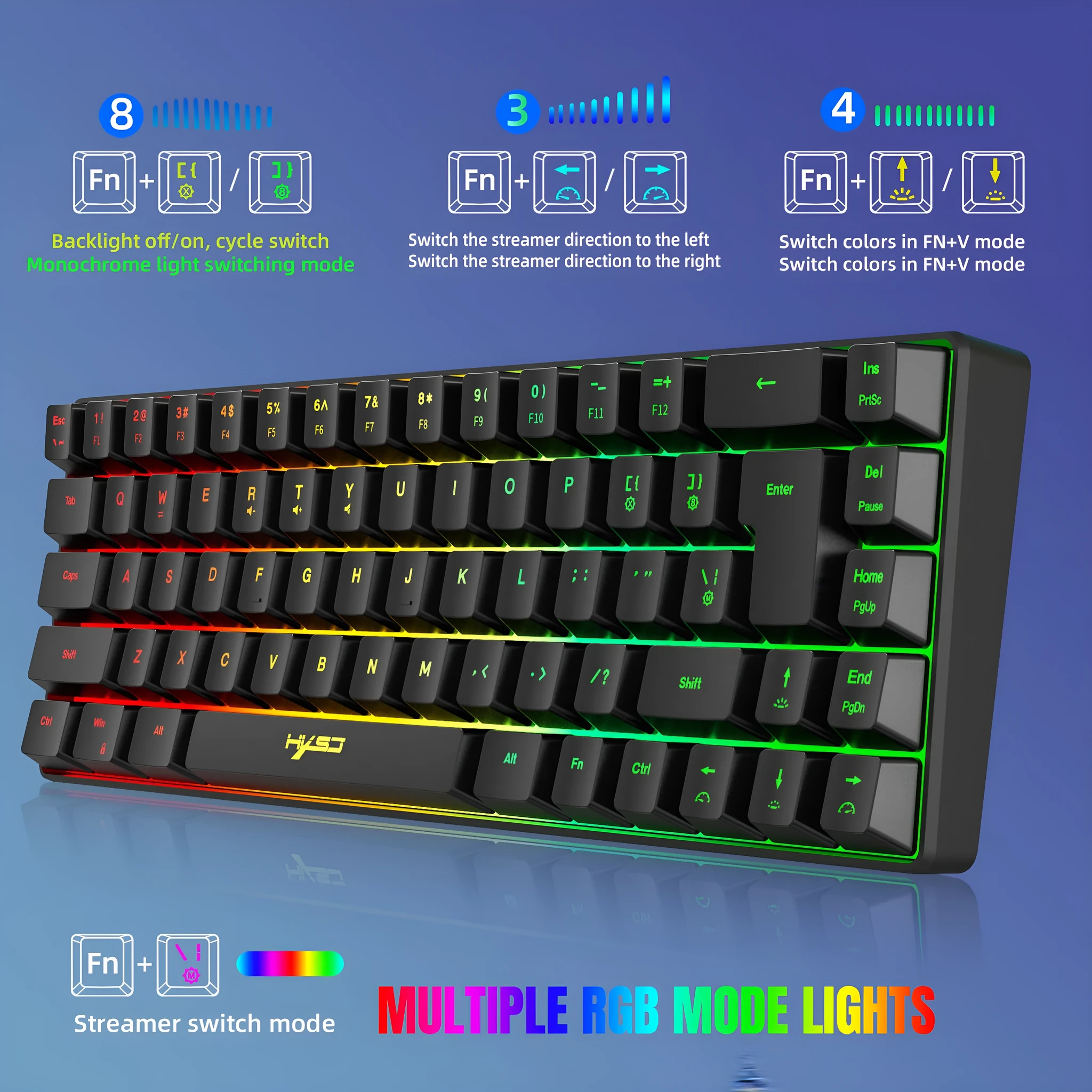 V200 mechanical feeling membrane gaming keyboard compact 68 keys black colour wired USB