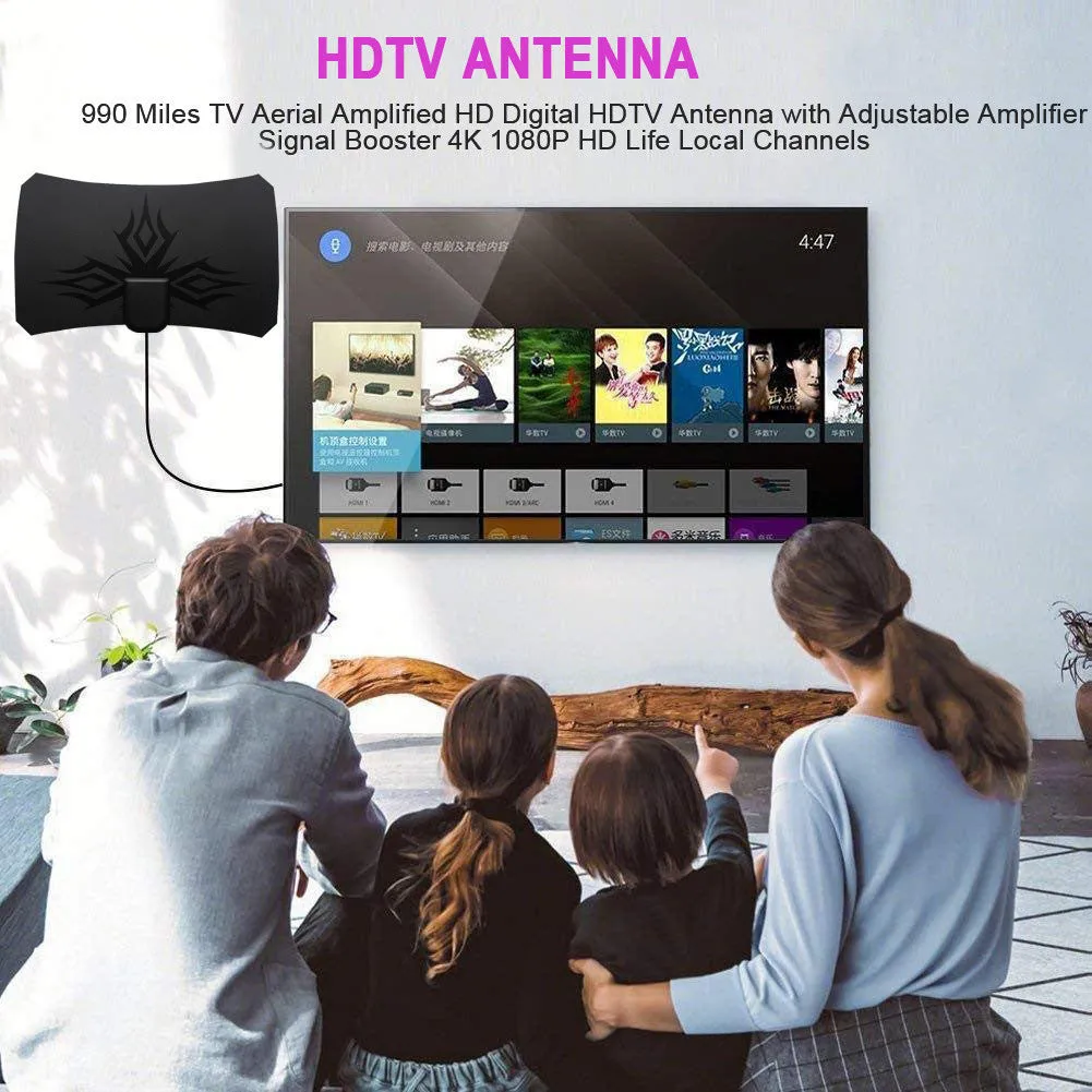 Black HDTV antenna with irregular flame pattern for indoor VHF UHF digital TV reception