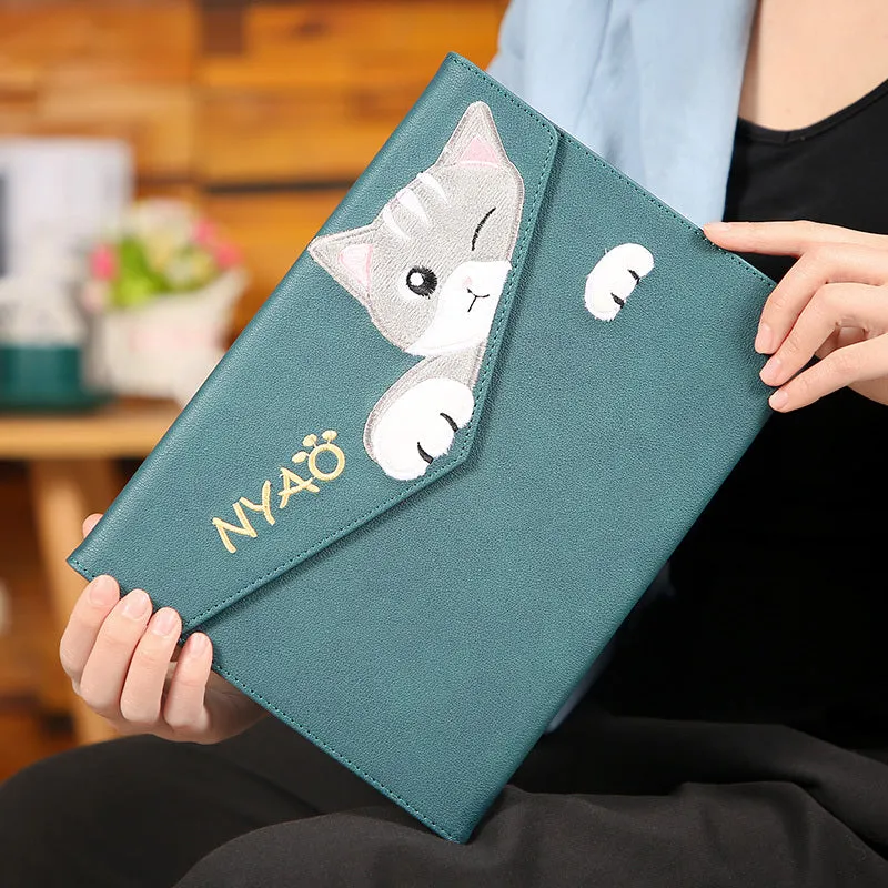 Compatible iPad Pro 11 protective cover with cartoon design and suction holder in dark green