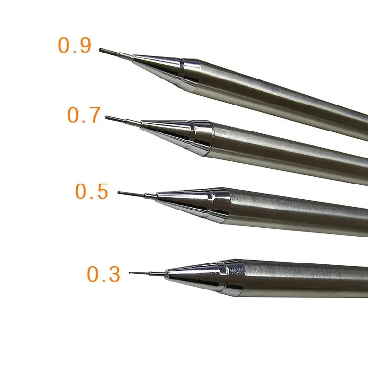 Metal automatic pencil in standard colour with push-button top, HB lead options 0.3 to 0.9mm, for school writing