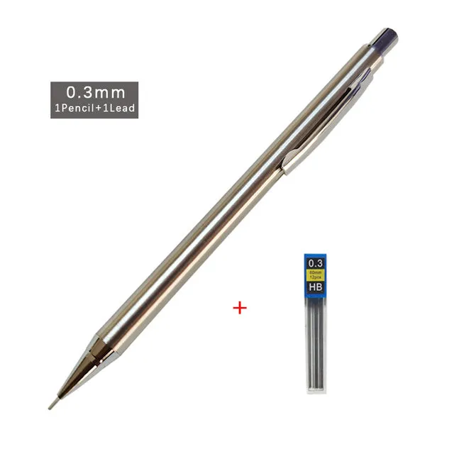 Metal automatic pencil in standard colour with push-button top, HB lead options 0.3 to 0.9mm, for school writing