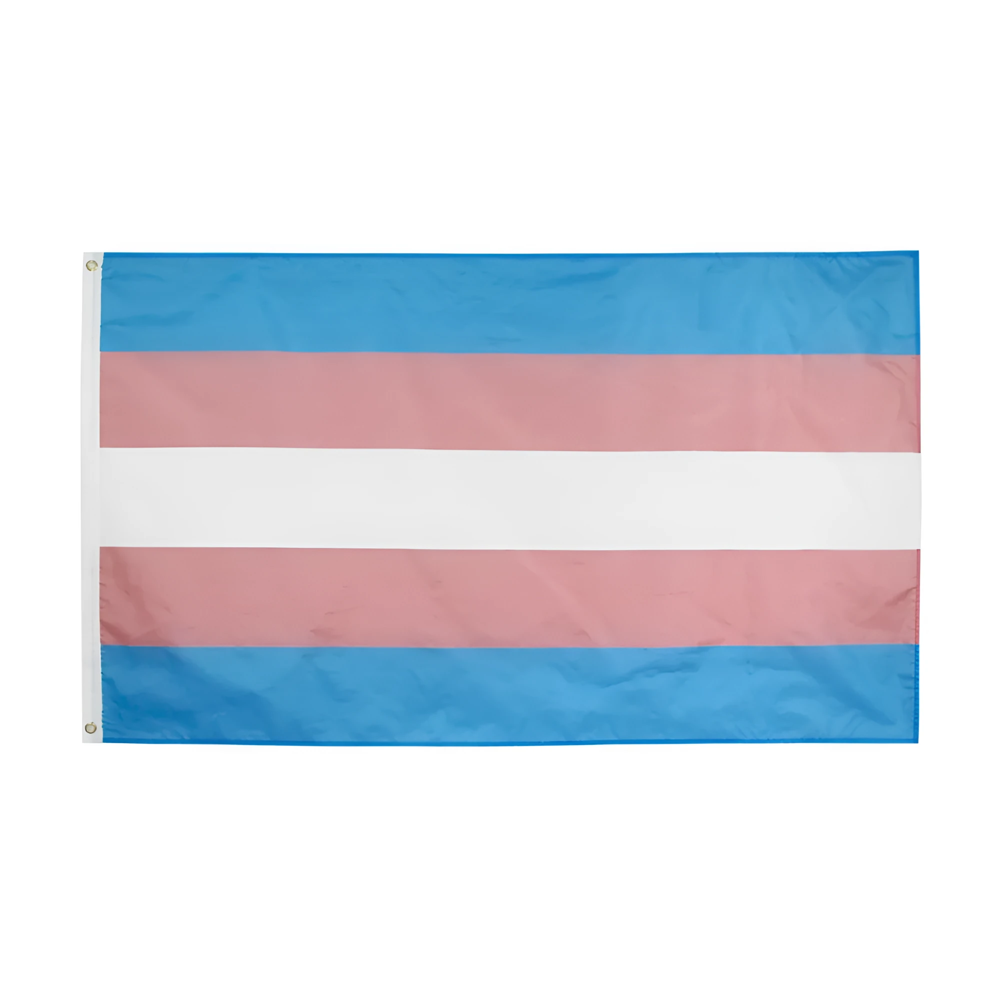 Transgender rainbow pride flag in polyester fibre, 90x150cm, displayed outdoors on a pole