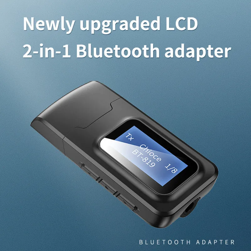 Two-in-one Bluetooth adapter with screen display, black, 62x26x1mm, 3.5mm audio input
