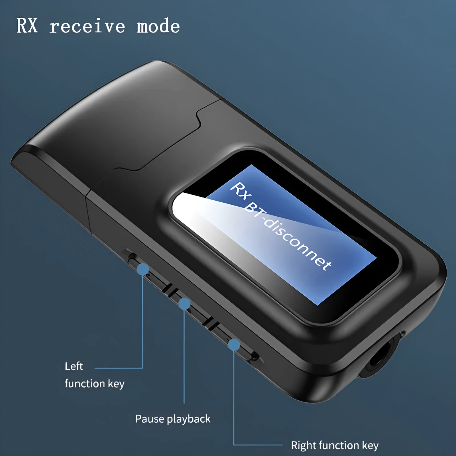 Two-in-one Bluetooth adapter with screen display, black, 62x26x1mm, 3.5mm audio input