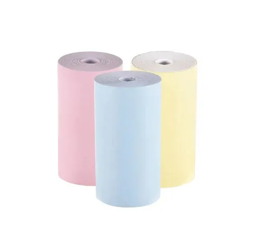 Student mini thermal label printer in blue with USB cable and paper roll