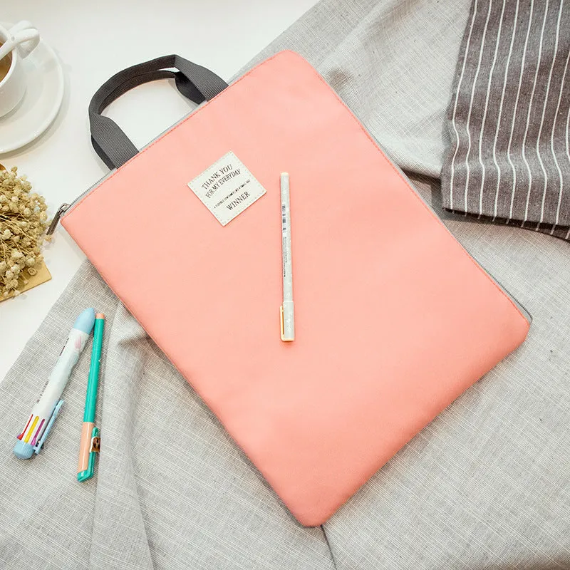 Winner solid colour large capacity nylon A4 file package with zipper closure and double strap in twelve colours