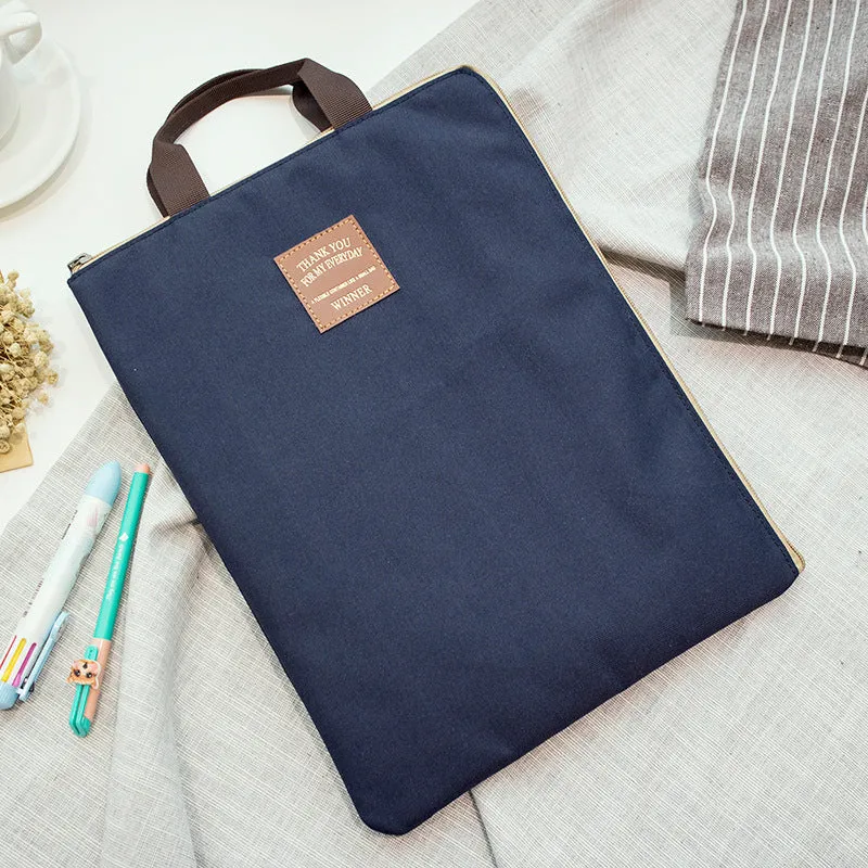 Winner solid colour large capacity nylon A4 file package with zipper closure and double strap in twelve colours