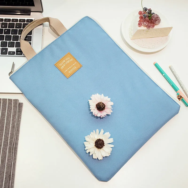 Winner solid colour large capacity nylon A4 file package with zipper closure and double strap in twelve colours