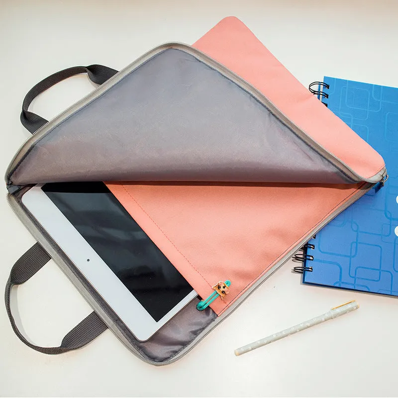 Winner solid colour large capacity nylon A4 file package with zipper closure and double strap in twelve colours