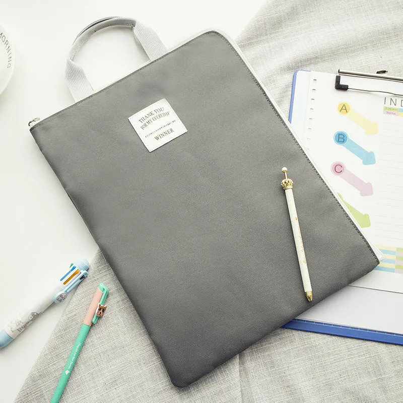 Winner solid colour large capacity nylon A4 file package with zipper closure and double strap in twelve colours