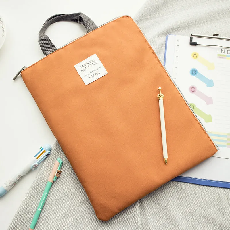 Winner solid colour large capacity nylon A4 file package with zipper closure and double strap in twelve colours