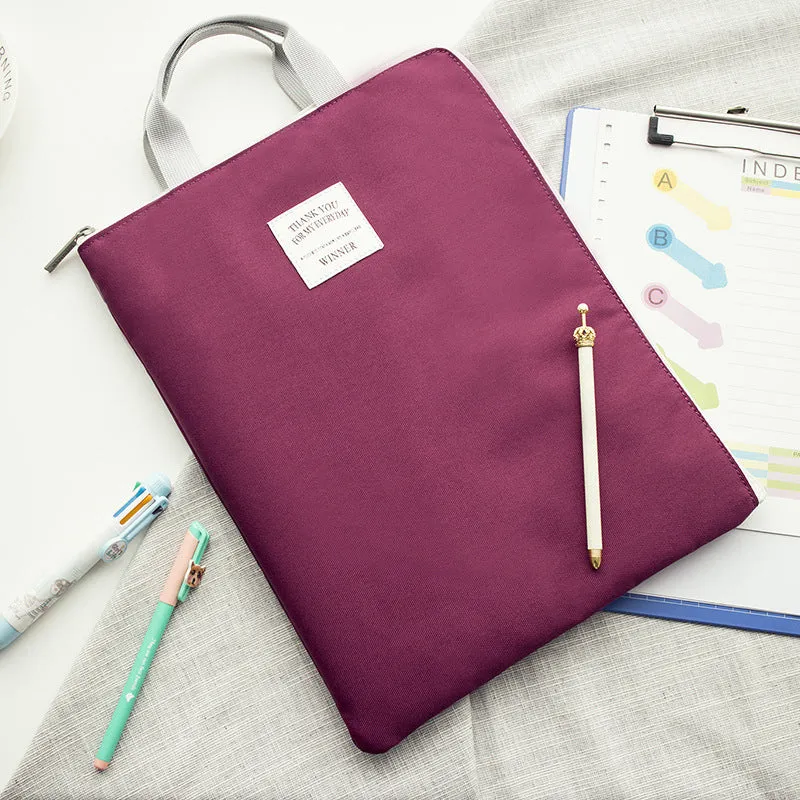 Winner solid colour large capacity nylon A4 file package with zipper closure and double strap in twelve colours