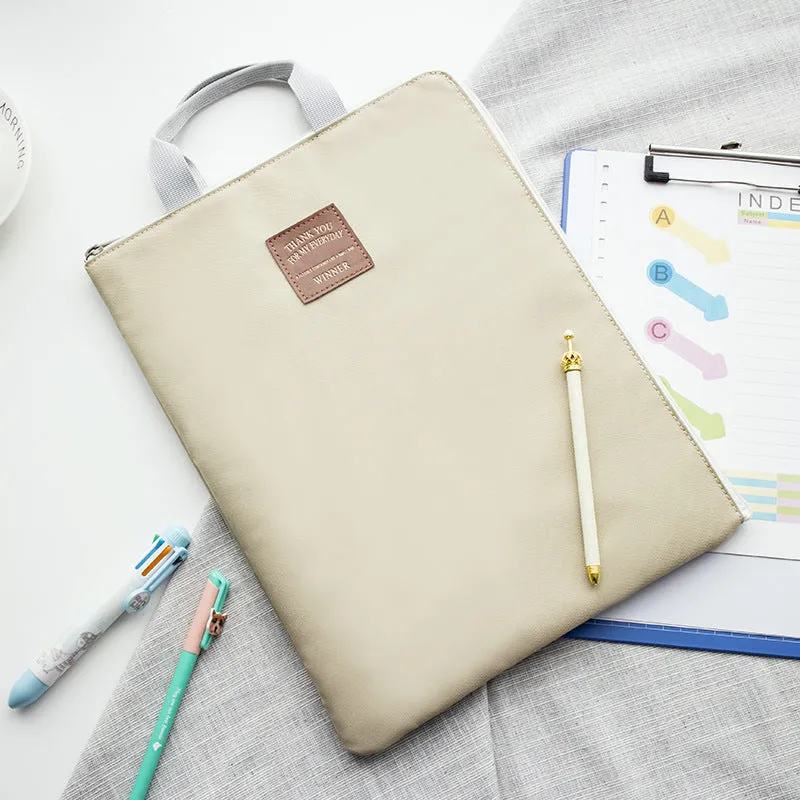 Winner solid colour large capacity nylon A4 file package with zipper closure and double strap in twelve colours